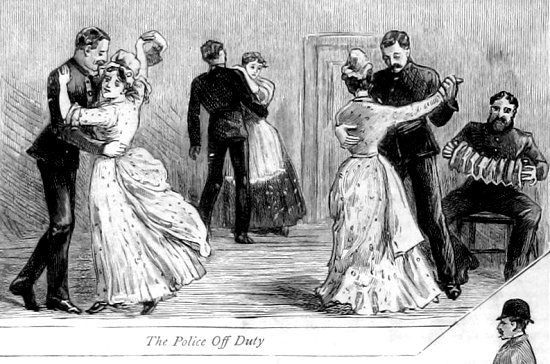 Policemen and partners at a house dance in the West of Ireland, 1887.